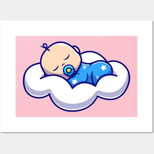 Cute Baby Sleeping On Cloud Pillow Cartoon Posters and Art